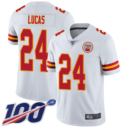 Men Kansas City Chiefs 24 Lucas Jordan White Vapor Untouchable Limited Player 100th Season Football Nike NFL Jersey